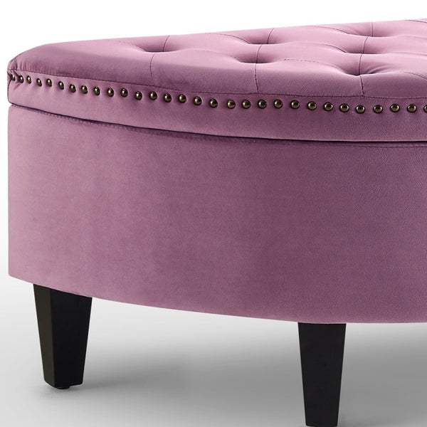 Homeroots 44" Mauve Velvet And Black Tufted Half Circle Storage Mauve,Velvet  490673