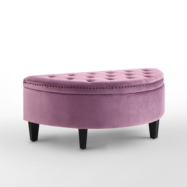 Homeroots 44" Mauve Velvet And Black Tufted Half Circle Storage Mauve,Velvet  490673
