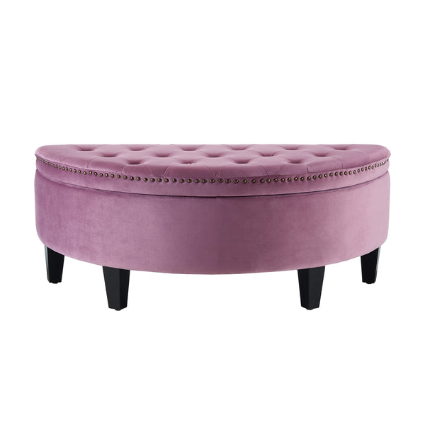 Homeroots 44" Mauve Velvet And Black Tufted Half Circle Storage Mauve,Velvet  490673