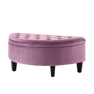 Homeroots 44" Mauve Velvet And Black Tufted Half Circle Storage Mauve,Velvet  490673