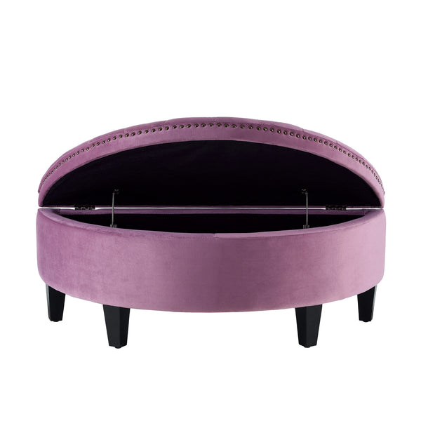 Homeroots 44" Mauve Velvet And Black Tufted Half Circle Storage Mauve,Velvet  490673