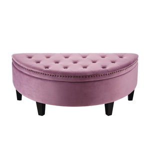 Homeroots 44" Mauve Velvet And Black Tufted Half Circle Storage Mauve,Velvet  490673