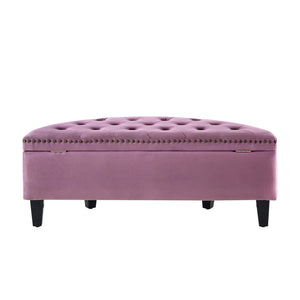 Homeroots 44" Mauve Velvet And Black Tufted Half Circle Storage Mauve,Velvet  490673