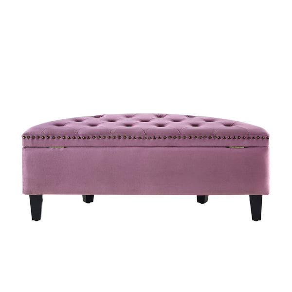 Homeroots 44" Mauve Velvet And Black Tufted Half Circle Storage Mauve,Velvet  490673