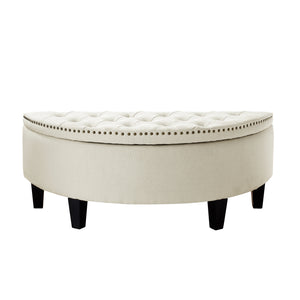 Homeroots 44" White Linen And Black Tufted Half Circle Storage Cream White,Linen  490674