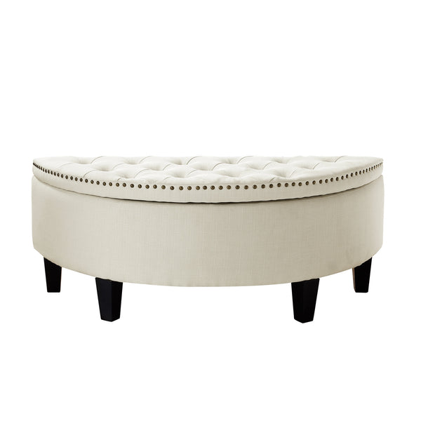 Homeroots 44" White Linen And Black Tufted Half Circle Storage Cream White,Linen  490674