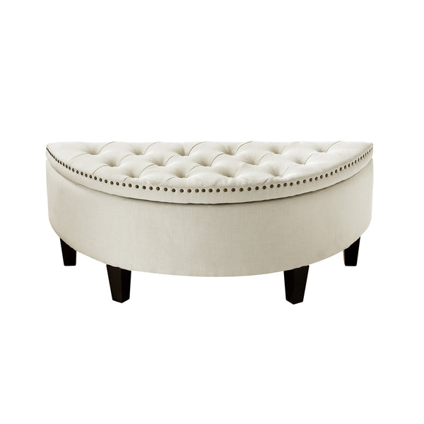 Homeroots 44" White Linen And Black Tufted Half Circle Storage Cream White,Linen  490674