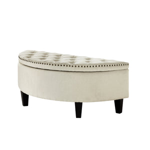 Homeroots 44" White Linen And Black Tufted Half Circle Storage Cream White,Linen  490674