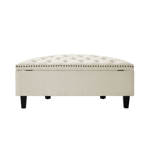 Homeroots 44" White Linen And Black Tufted Half Circle Storage Cream White,Linen  490674