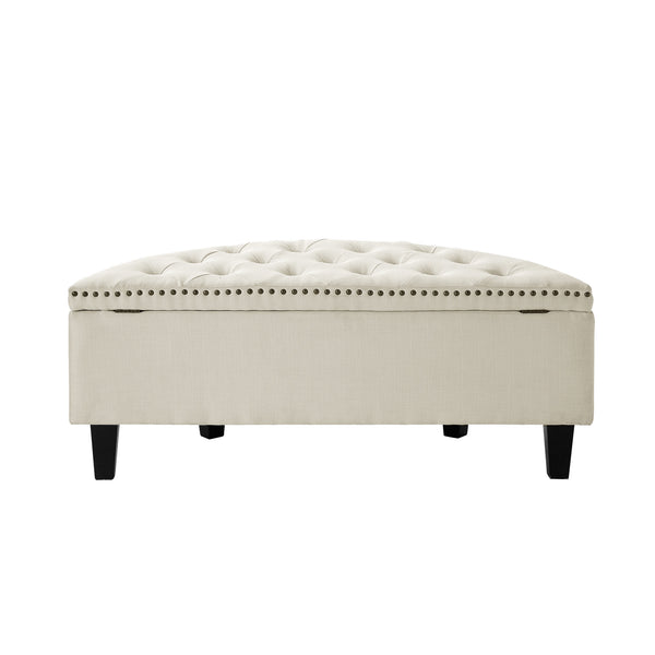 Homeroots 44" White Linen And Black Tufted Half Circle Storage Cream White,Linen  490674
