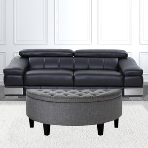 Homeroots 44" Light Gray Linen And Black Tufted Half Circle Storage Light Grey,Linen  490676