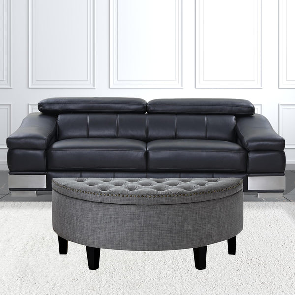 Homeroots 44" Light Gray Linen And Black Tufted Half Circle Storage Light Grey,Linen  490676
