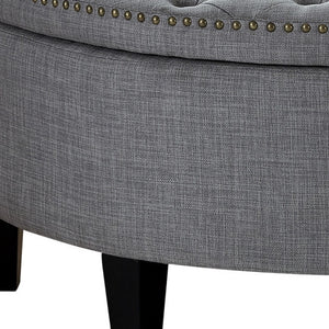 Homeroots 44" Light Gray Linen And Black Tufted Half Circle Storage Light Grey,Linen  490676