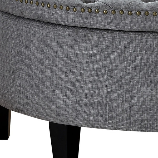 Homeroots 44" Light Gray Linen And Black Tufted Half Circle Storage Light Grey,Linen  490676