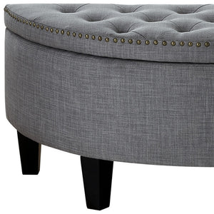 Homeroots 44" Light Gray Linen And Black Tufted Half Circle Storage Light Grey,Linen  490676