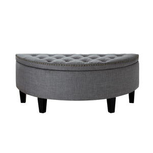 Homeroots 44" Light Gray Linen And Black Tufted Half Circle Storage Light Grey,Linen  490676