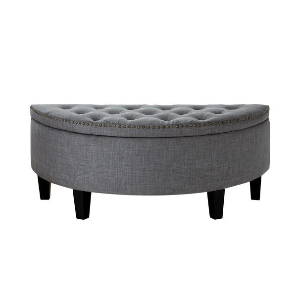 Homeroots 44" Light Gray Linen And Black Tufted Half Circle Storage Light Grey,Linen  490676