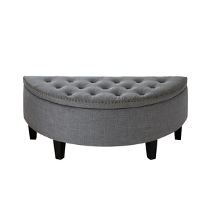 Homeroots 44" Light Gray Linen And Black Tufted Half Circle Storage Light Grey,Linen  490676