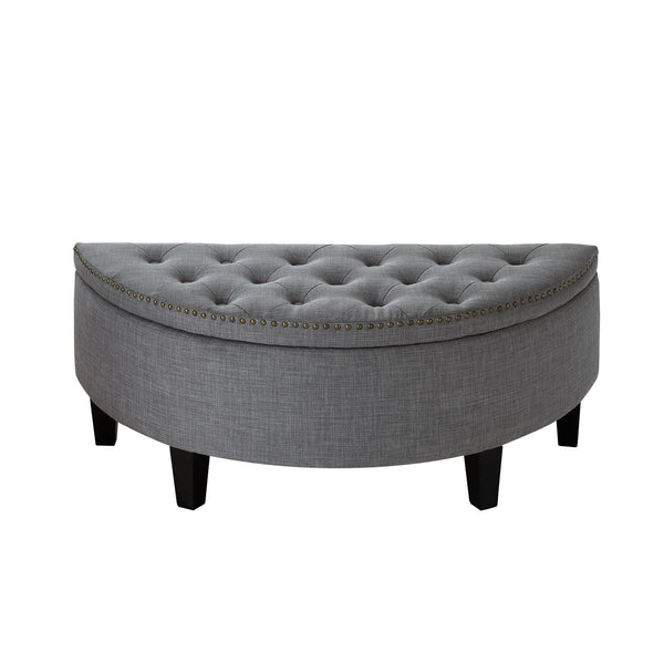 Homeroots 44" Light Gray Linen And Black Tufted Half Circle Storage Light Grey,Linen  490676