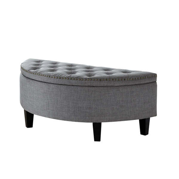 Homeroots 44" Light Gray Linen And Black Tufted Half Circle Storage Light Grey,Linen  490676