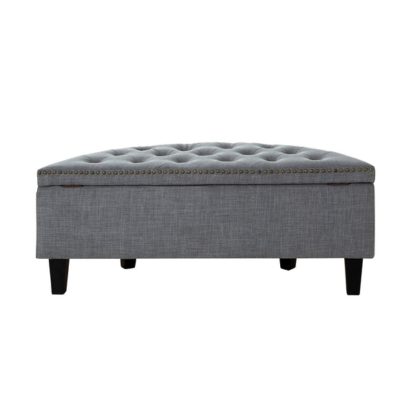 Homeroots 44" Light Gray Linen And Black Tufted Half Circle Storage Light Grey,Linen  490676