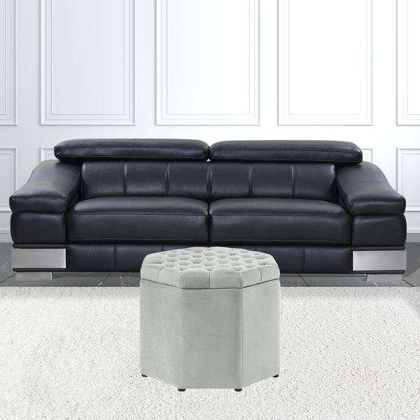 Homeroots 25" Light Gray Velvet And Black Tufted Specialty Storage Light Grey,Velvet  490679