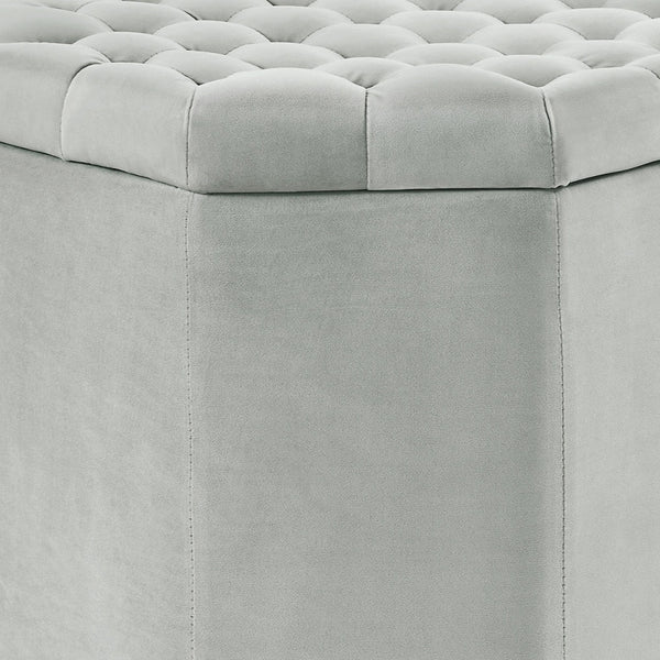 Homeroots 25" Light Gray Velvet And Black Tufted Specialty Storage Light Grey,Velvet  490679
