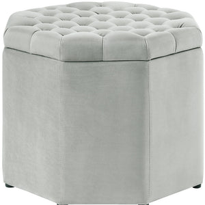 Homeroots 25" Light Gray Velvet And Black Tufted Specialty Storage Light Grey,Velvet  490679