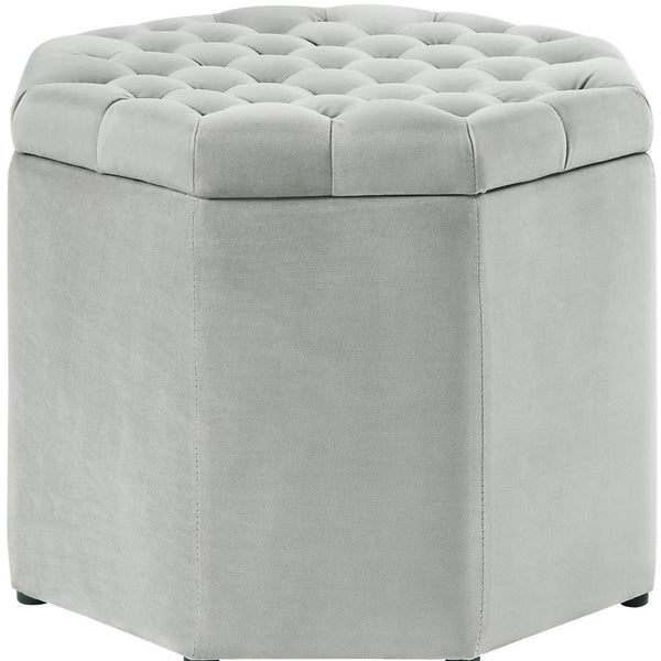 Homeroots 25" Light Gray Velvet And Black Tufted Specialty Storage Light Grey,Velvet  490679