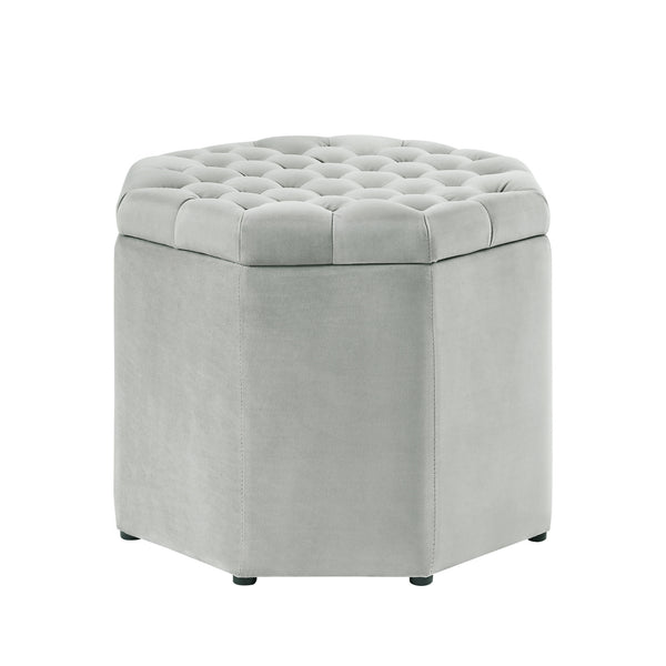 Homeroots 25" Light Gray Velvet And Black Tufted Specialty Storage Light Grey,Velvet  490679