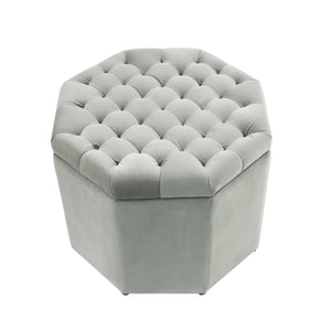 Homeroots 25" Light Gray Velvet And Black Tufted Specialty Storage Light Grey,Velvet  490679