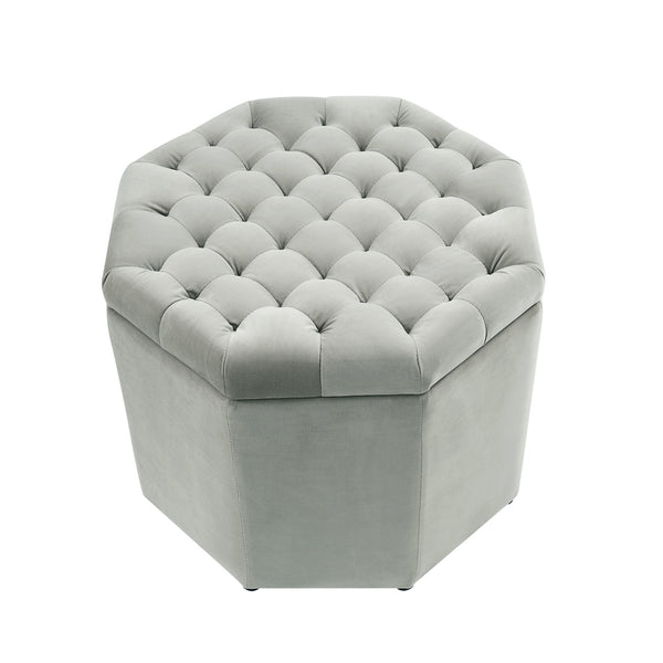 Homeroots 25" Light Gray Velvet And Black Tufted Specialty Storage Light Grey,Velvet  490679