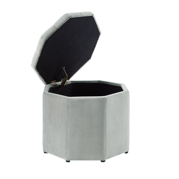 Homeroots 25" Light Gray Velvet And Black Tufted Specialty Storage Light Grey,Velvet  490679