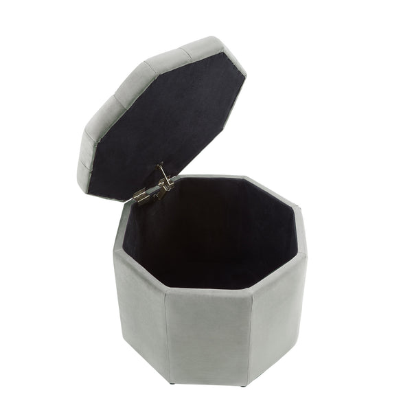 Homeroots 25" Light Gray Velvet And Black Tufted Specialty Storage Light Grey,Velvet  490679