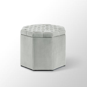 Homeroots 25" Light Gray Velvet And Black Tufted Specialty Storage Light Grey,Velvet  490679