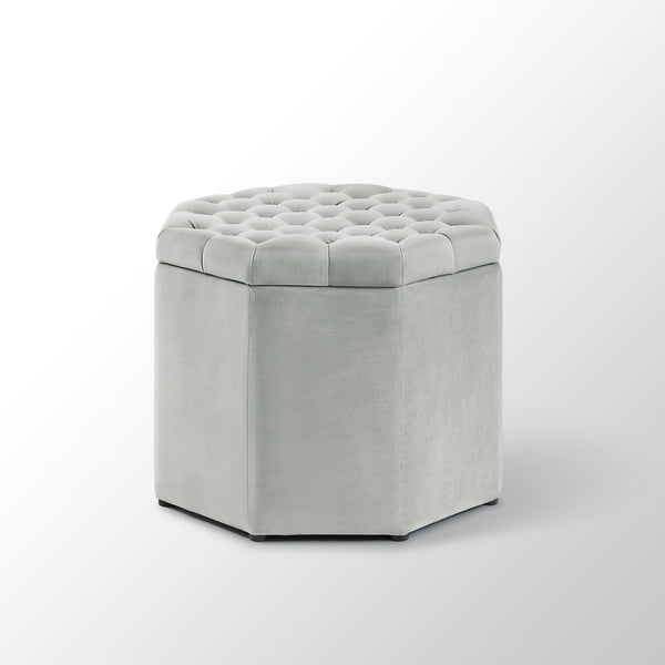 Homeroots 25" Light Gray Velvet And Black Tufted Specialty Storage Light Grey,Velvet  490679