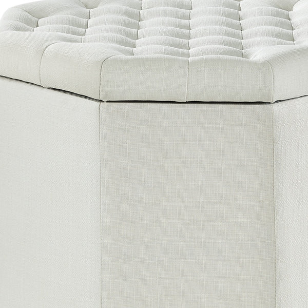 Homeroots 25" White Linen And Black Tufted Specialty Storage Cream White,Linen  490681