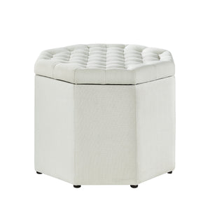 Homeroots 25" White Linen And Black Tufted Specialty Storage Cream White,Linen  490681