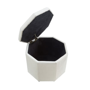 Homeroots 25" White Linen And Black Tufted Specialty Storage Cream White,Linen  490681