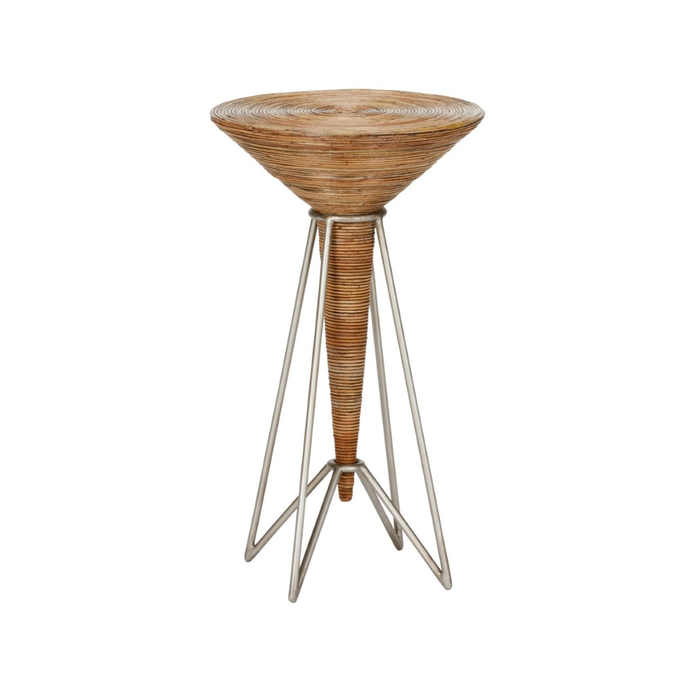 Wildwood Mojito Rattan Side Table With Hand-Woven Top And Geometric Metal Base — Modern Tropical Accent, 24"H 490682