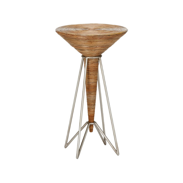 Wildwood Mojito Rattan Side Table With Hand-Woven Top And Geometric Metal Base — Modern Tropical Accent, 24"H 490682
