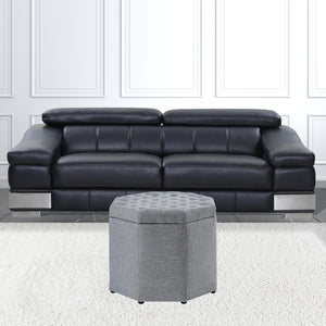 Homeroots 25" Light Gray Linen And Black Tufted Specialty Storage Light Grey,Linen  490682