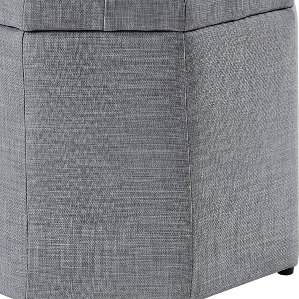 Homeroots 25" Light Gray Linen And Black Tufted Specialty Storage Light Grey,Linen  490682