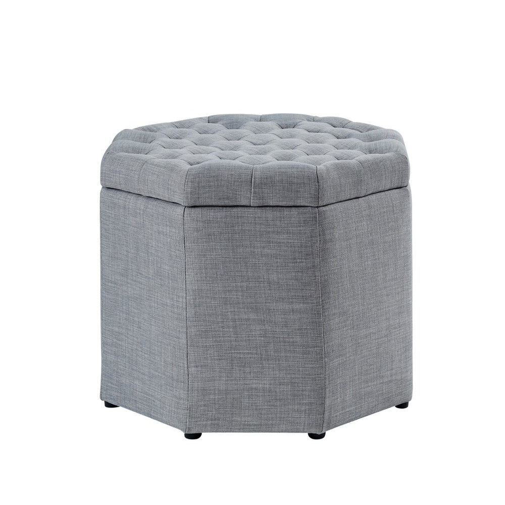 HomeRoots 25" Modern Tufted Storage Ottoman with Flip-Top Lid for Chic Seating and Organized Living Spaces Light Grey, Linen Linen 490682