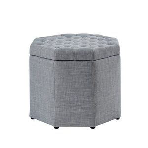 Homeroots 25" Light Gray Linen And Black Tufted Specialty Storage Light Grey,Linen  490682