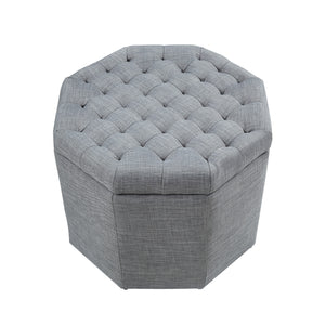 Homeroots 25" Light Gray Linen And Black Tufted Specialty Storage Light Grey,Linen  490682