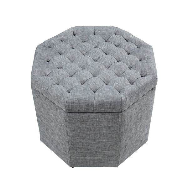 Homeroots 25" Light Gray Linen And Black Tufted Specialty Storage Light Grey,Linen  490682