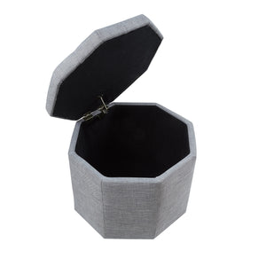 Homeroots 25" Light Gray Linen And Black Tufted Specialty Storage Light Grey,Linen  490682