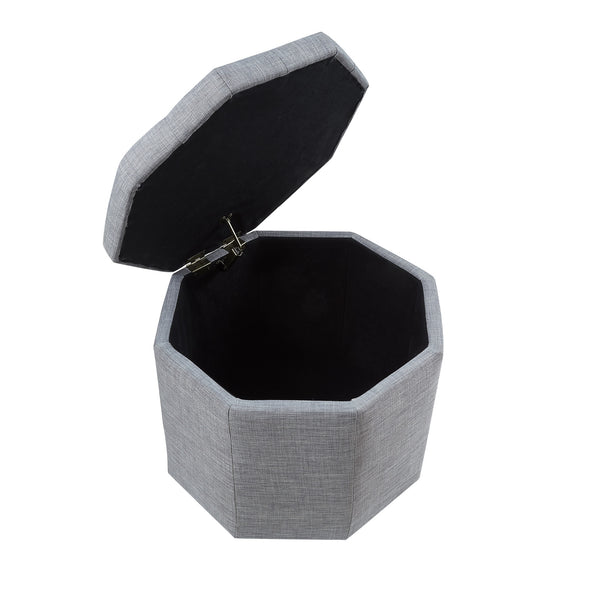 Homeroots 25" Light Gray Linen And Black Tufted Specialty Storage Light Grey,Linen  490682