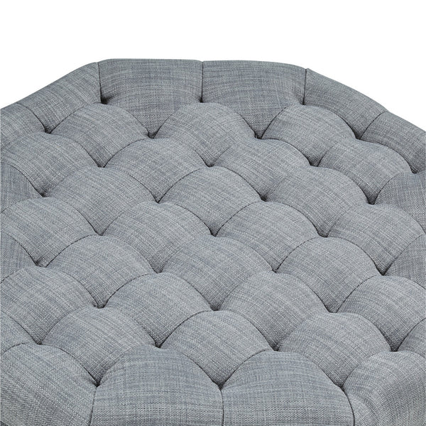 Homeroots 25" Light Gray Linen And Black Tufted Specialty Storage Light Grey,Linen  490682